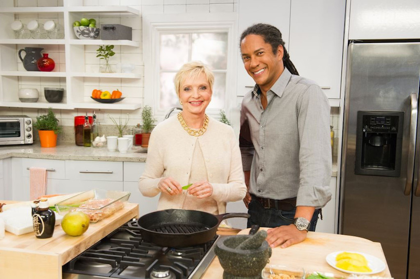 Florence Henderson and Govind Armstrong of RLTV's Who's Cooking with Florence Henderson.  (PRNewsFoto/RLTV)